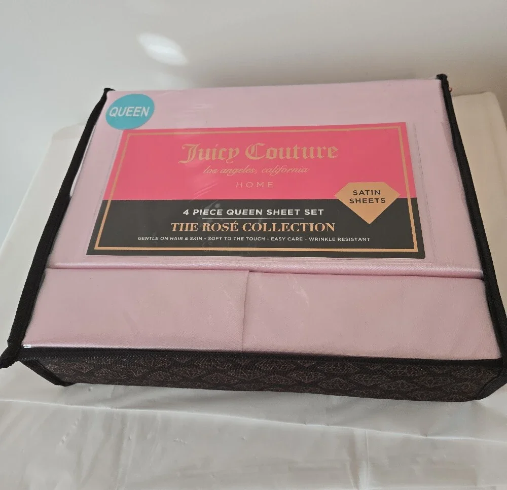 Juicy Couture Rosé Collection • Satin Sheet Set • Queen • 4‑Piece